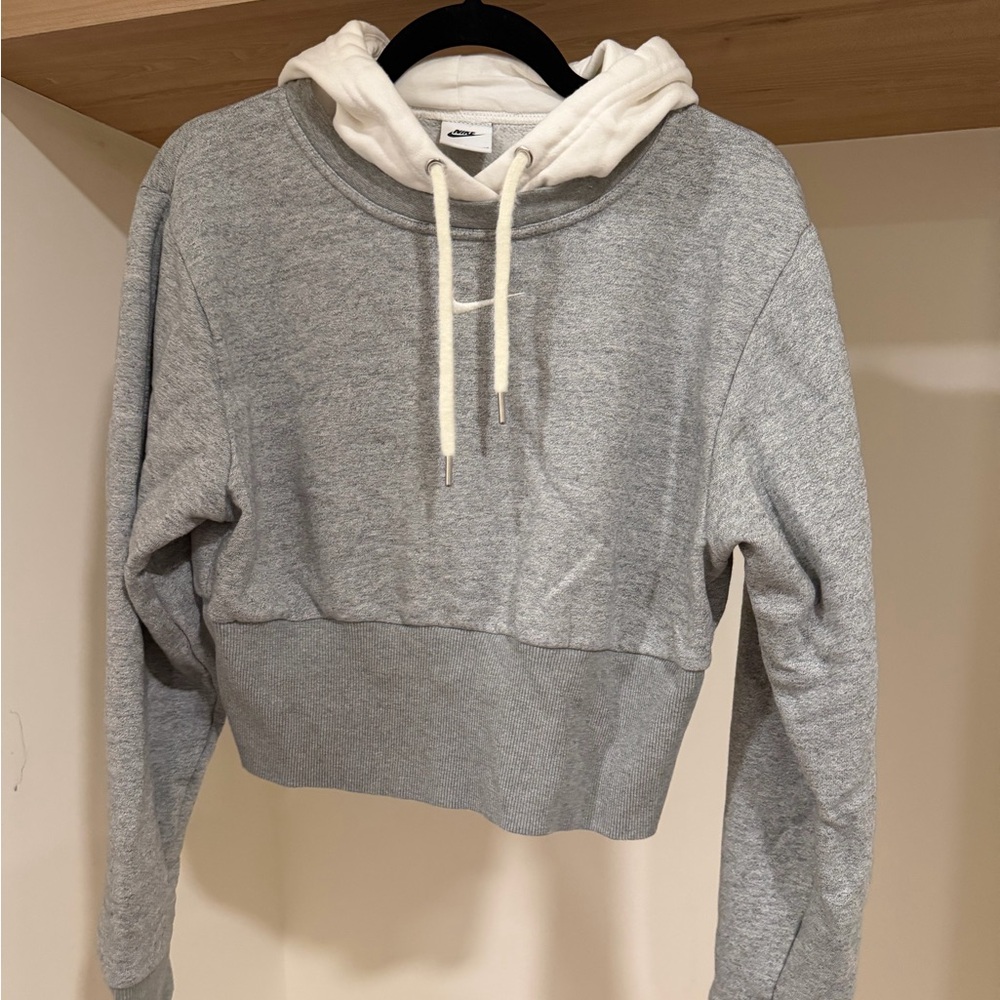 Nike Heather Gray and White Hoodie